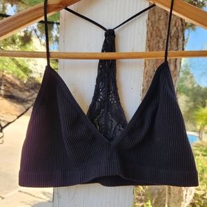 Black V-Neck Brallette Crop Top with Lace